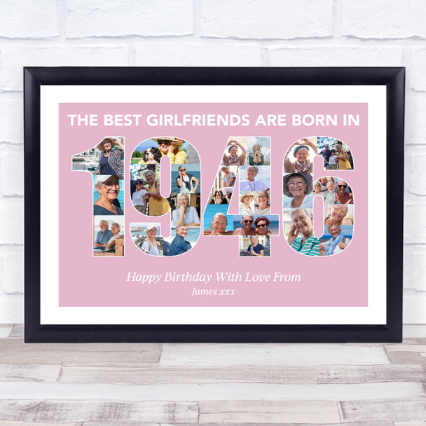 Photo Collage Pink Birthday Gift For Girlfriend 26-Photo Year 1946 Print Canvas