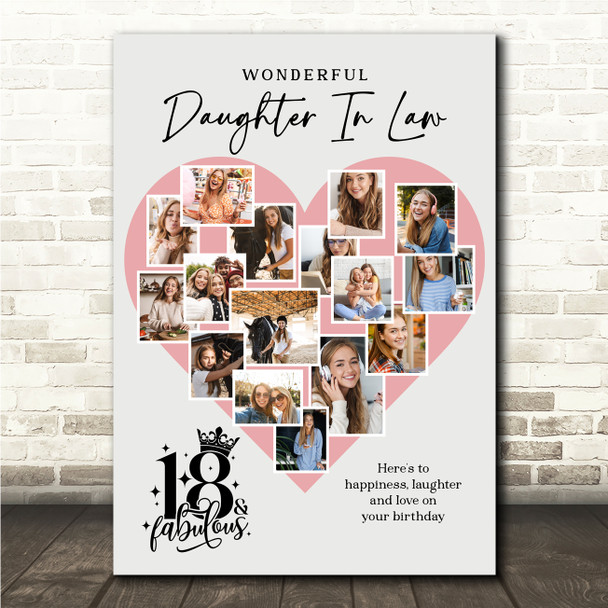 Photo Collage 18th Birthday Gift For Daughter-In-Law 16-Photo Pink Print Canvas Photo Collage 18th Birthday Gift For Daughter-In-Law 16-Photo Pink Print Canvas