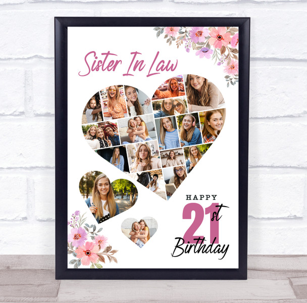 Photo Collage 21st Birthday Gift For Sister-In-Law 19-Photo Floral Print Canvas