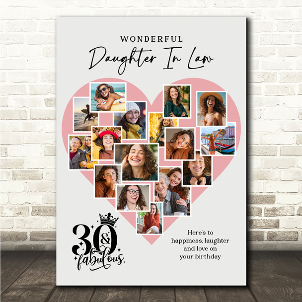 Photo Collage 30th Birthday Gift For Daughter-In-Law 16-Photo Pink Print Canvas Photo Collage 30th Birthday Gift For Daughter-In-Law 16-Photo Pink Print Canvas