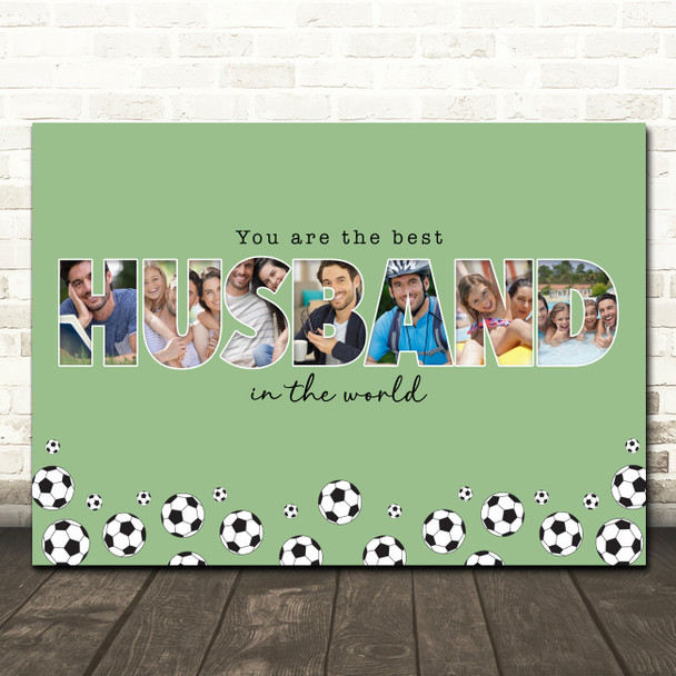 Photo Collage Green Football 7-Photo Any Occasion Gift For Husband Print Canvas