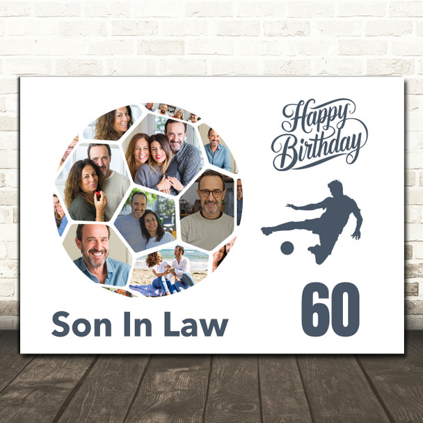 Photo Collage 60th Birthday Gift For Son-In-Law 14-Photo Football Print Canvas