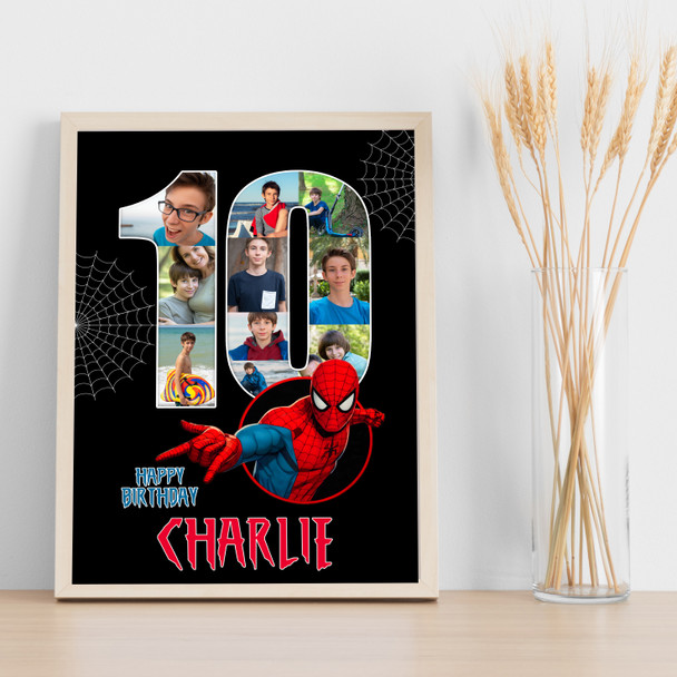 Photo Collage 10-Photo 10th Birthday Gift For Kids Boys Spiderman Print Canvas