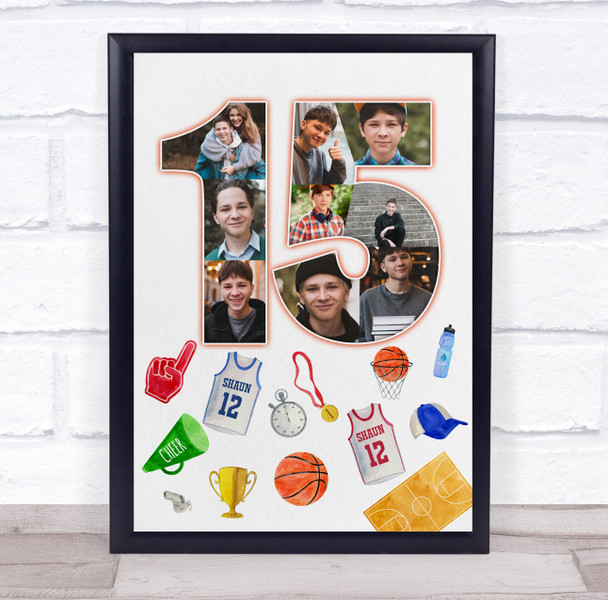 Photo Collage 9-Photo 15th Birthday Gift For Teen Boys Basketball Print Canvas