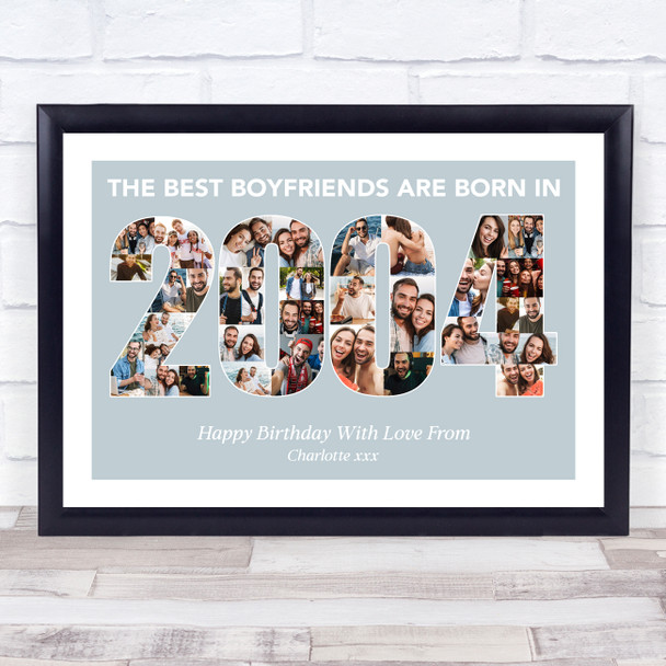 Photo Collage Blue Birthday Gift For Boyfriend 35-Photo Year 2004 Print Canvas