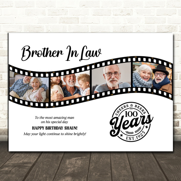 Photo Collage 100th Birthday Gift For Brother-In-Law 4-Photo Film Print Canvas