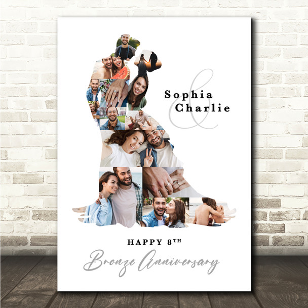 Photo Collage Bronze 8th Wedding Anniversary Gift 14-Photo Couple Print Canvas