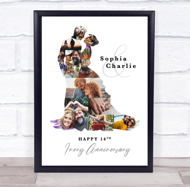 Photo Collage Ivory Wedding 14th Anniversary Gift 14-Photo Couple Print Canvas