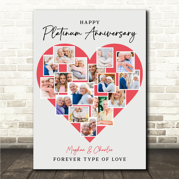 Photo Collage Platinum 70th Wedding Anniversary Gift 16-Photo Red Print Canvas