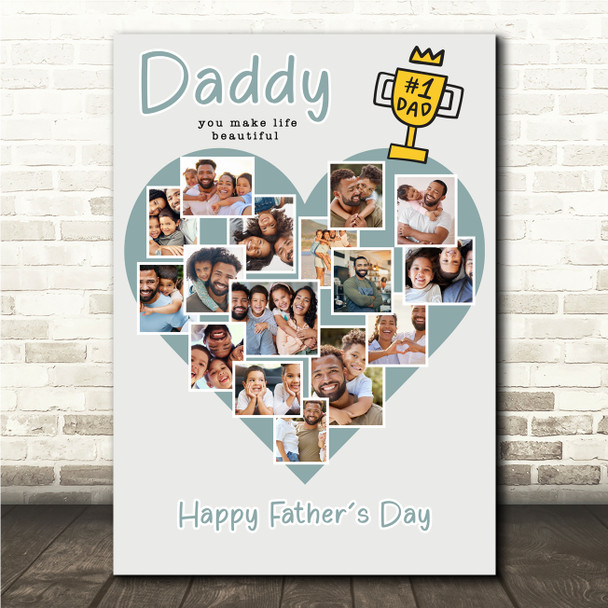 Photo Collage Gift For Daddy Father's Day 16-Photo Blue No.1 Dad Print Or Canvas