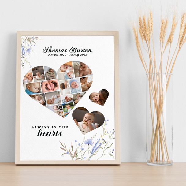 Photo Collage Kids Memorial Gift For Anyone 19-Photo Blue Floral Print Or Canvas