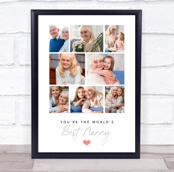 Photo Collage Gift For Nanny Mother's Day 8-Photo Red Best Nanna Print Or Canvas