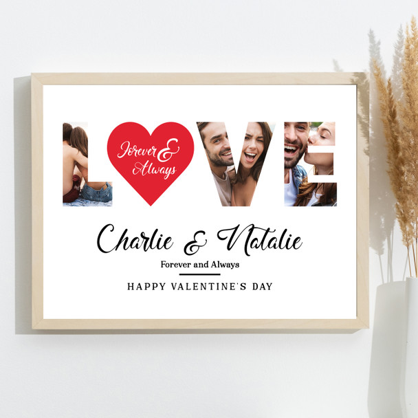 Photo Collage Valentine's Day Custom Gift 3-Photo Love Red Heart Print Or Canvas