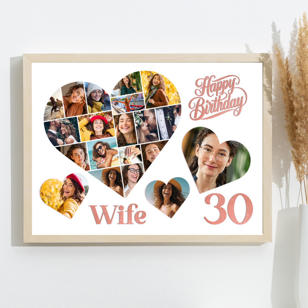 Photo Collage 30th Birthday Custom Gift For Wife 20-Photo Hearts Print Or Canvas
