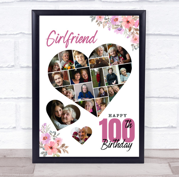 Photo Collage 100th Birthday Gift For Girlfriend 19-Photo Floral Print Or Canvas
