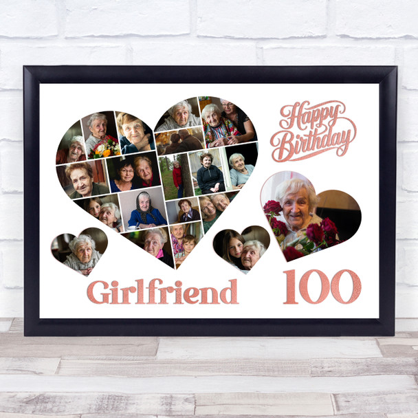 Photo Collage 100th Birthday Gift For Girlfriend 20-Photo Hearts Print Or Canvas