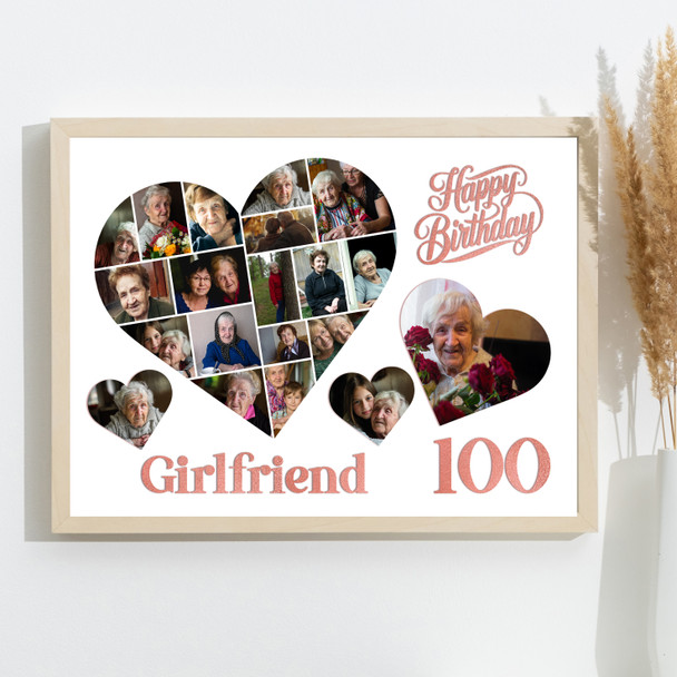 Photo Collage 100th Birthday Gift For Girlfriend 20-Photo Hearts Print Or Canvas