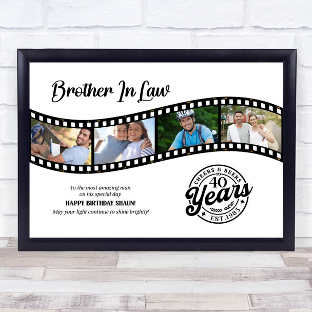 Photo Collage 40th Birthday Gift For Brother-In-Law 4-Photo Film Print Or Canvas