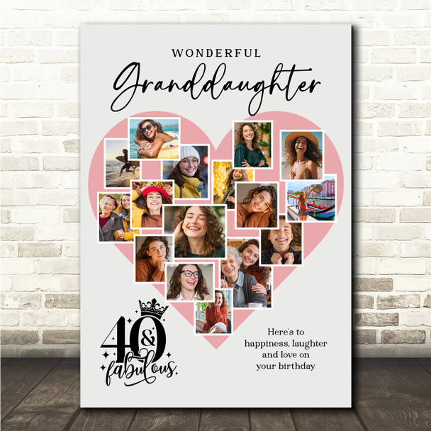 Photo Collage 40th Birthday Gift For Granddaughter 16-Photo Pink Print Or Canvas Photo Collage 40th Birthday Gift For Granddaughter 16-Photo Pink Print Or Canvas