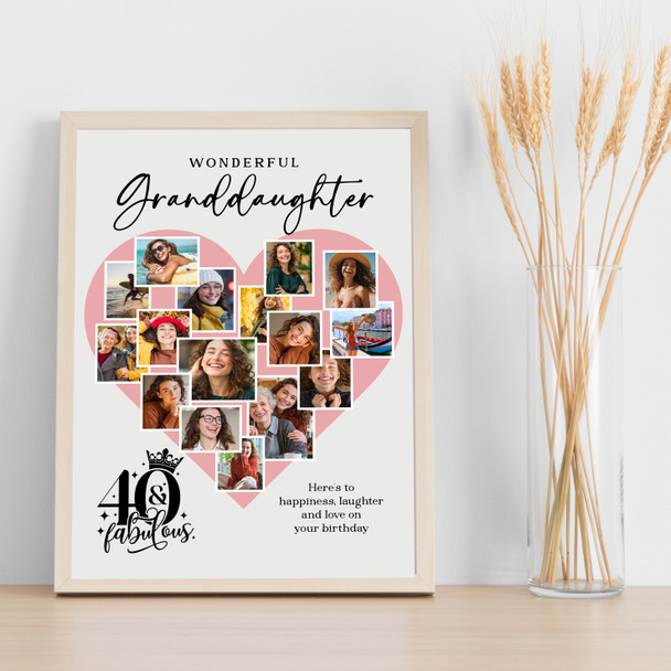 Photo Collage 40th Birthday Gift For Granddaughter 16-Photo Pink Print Or Canvas Photo Collage 40th Birthday Gift For Granddaughter 16-Photo Pink Print Or Canvas