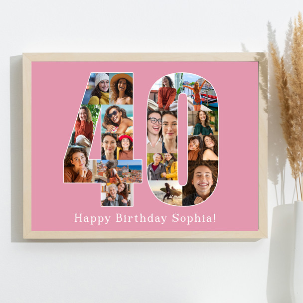 Photo Collage 40th Birthday Custom Gift For Her 19-Photo 40 Pink Print Or Canvas