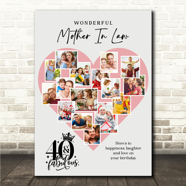 Photo Collage 40th Birthday Gift For Mother-In-Law 16-Photo Pink Print Or Canvas Photo Collage 40th Birthday Gift For Mother-In-Law 16-Photo Pink Print Or Canvas