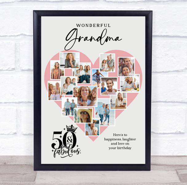 Photo Collage 50th Birthday Gift For Grandma 16-Photo Pink Heart Print Or Canvas Photo Collage 50th Birthday Gift For Grandma 16-Photo Pink Heart Print Or Canvas