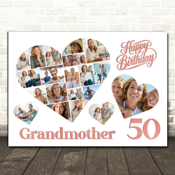 Photo Collage 50th Birthday Gift For Grandmother 20-Photo Hearts Print Or Canvas