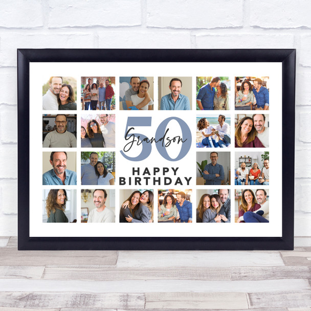 Photo Collage 50th Birthday Gift For Grandson 20-Photo Landscape Print Or Canvas