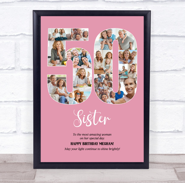 Photo Collage 50th Birthday Custom Gift For Her 17-Photo 50 Pink Print Or Canvas