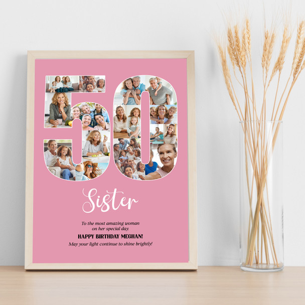 Photo Collage 50th Birthday Custom Gift For Her 17-Photo 50 Pink Print Or Canvas