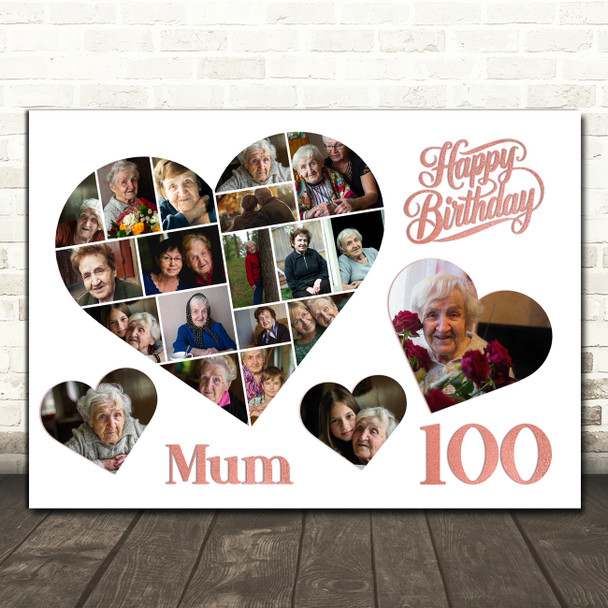 Photo Collage 100th Birthday Custom Gift For Mum 20-Photo Hearts Print Or Canvas Photo Collage 100th Birthday Custom Gift For Mum 20-Photo Hearts Print Or Canvas