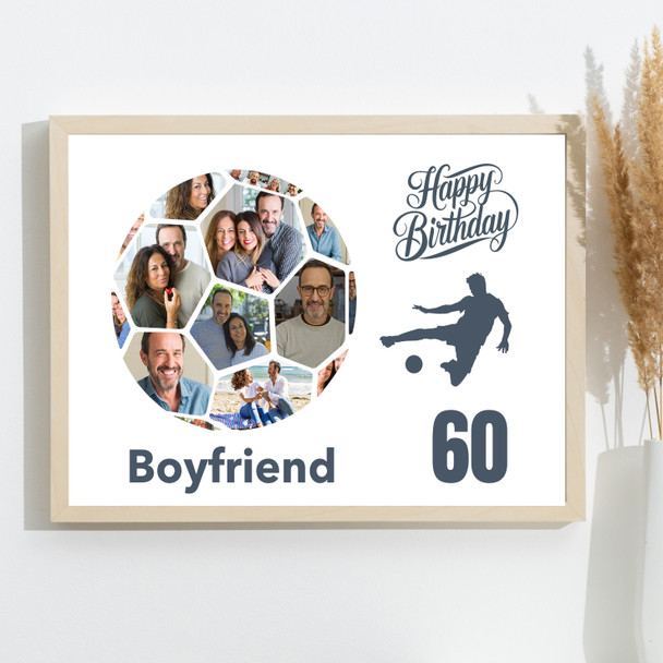Photo Collage 60th Birthday Gift For Boyfriend 14-Photo Football Print Or Canvas