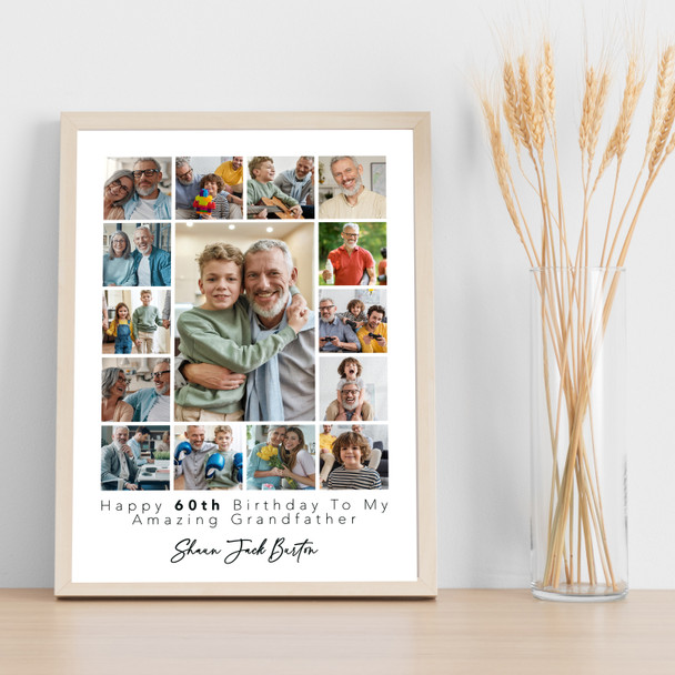 Photo Collage 60th Birthday Custom Gift For Grandfather 15-Photo Print Or Canvas