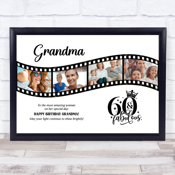 Photo Collage 60th Birthday Gift For Grandma 4-Photo Camera Film Print Or Canvas