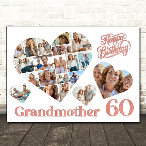 Photo Collage 60th Birthday Gift For Grandmother 20-Photo Hearts Print Or Canvas