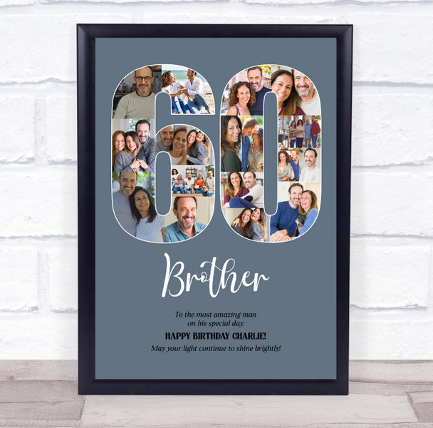 Photo Collage 60th Birthday Custom Gift For Him Blue 18-Photo 60 Print Or Canvas