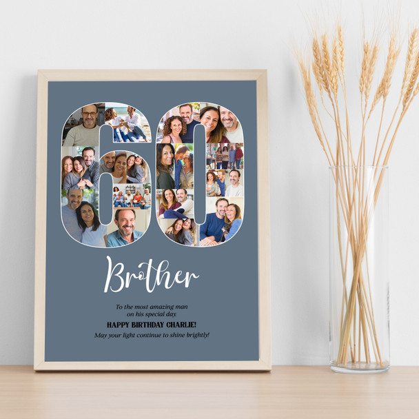 Photo Collage 60th Birthday Custom Gift For Him Blue 18-Photo 60 Print Or Canvas