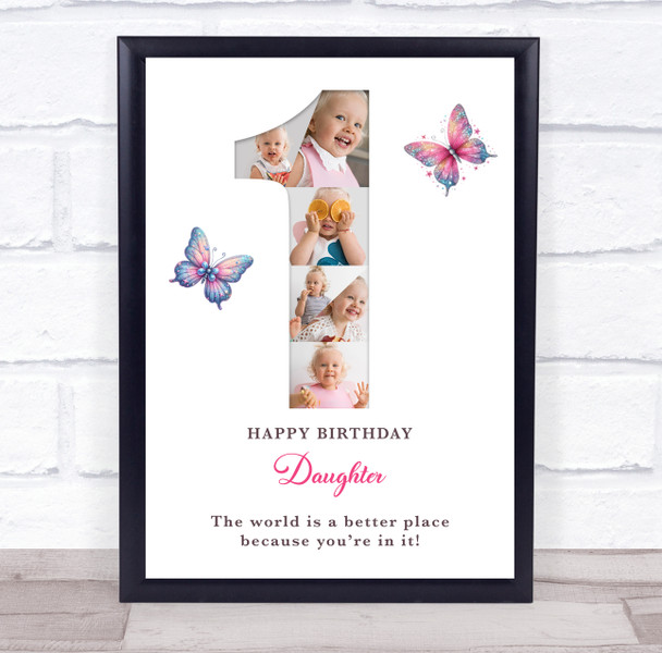 Photo Collage 6-Photo 1st Birthday Gift For Baby Girls Butterfly Print Or Canvas