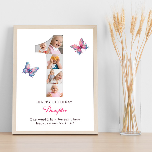 Photo Collage 6-Photo 1st Birthday Gift For Baby Girls Butterfly Print Or Canvas