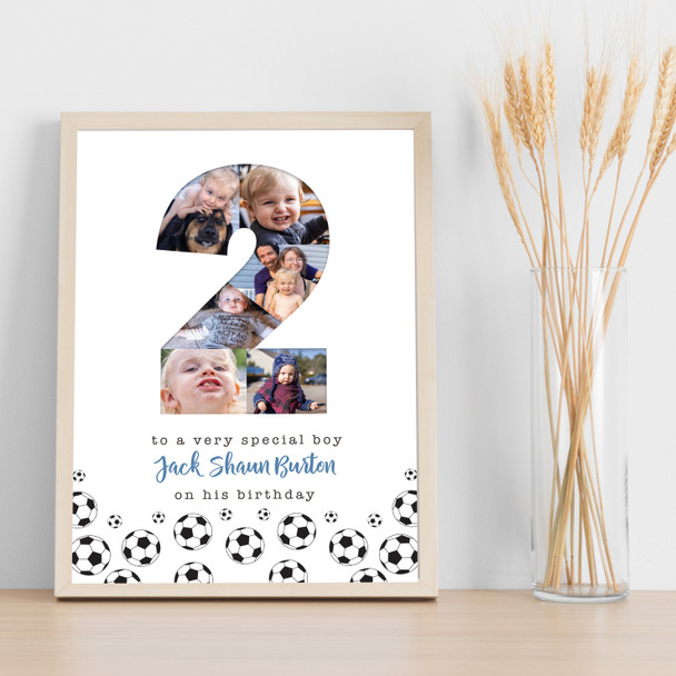 Photo Collage 6-Photo 2nd Birthday Football Custom Gift For Boys Print Or Canvas