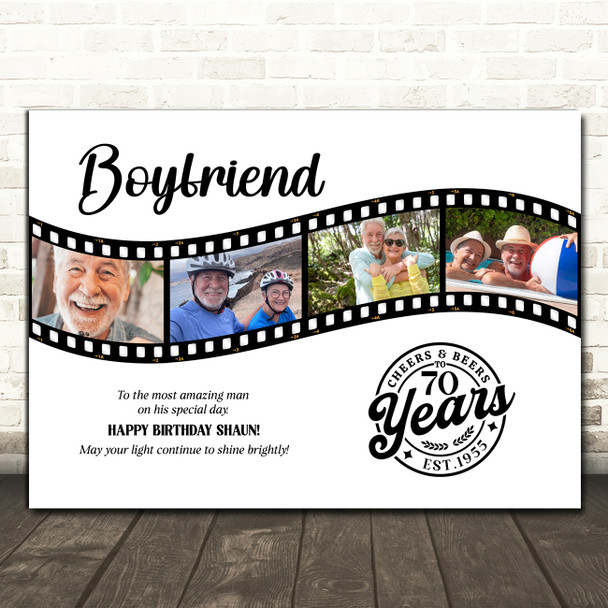 Photo Collage 70th Birthday Gift For Boyfriend 4-Photo Film Reel Print Or Canvas