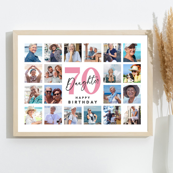 Photo Collage 70th Birthday Gift For Daughter 20-Photo Landscape Print Or Canvas