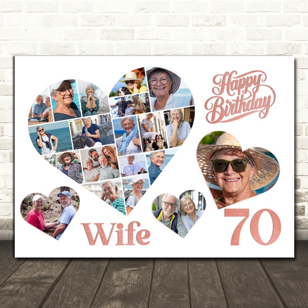 Photo Collage 70th Birthday Custom Gift For Wife 20-Photo Hearts Print Or Canvas Photo Collage 70th Birthday Custom Gift For Wife 20-Photo Hearts Print Or Canvas