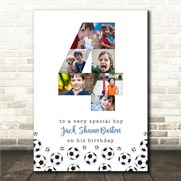 Photo Collage 7-Photo 4th Birthday Football Custom Gift For Boys Print Or Canvas