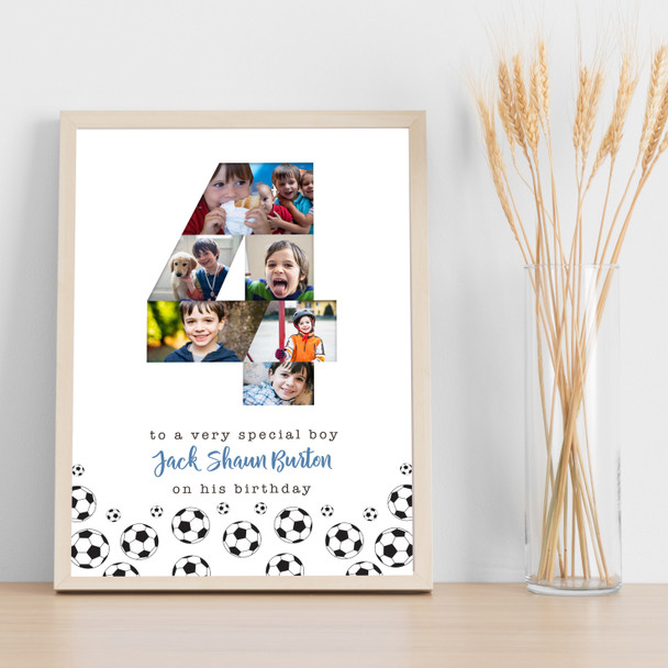 Photo Collage 7-Photo 4th Birthday Football Custom Gift For Boys Print Or Canvas