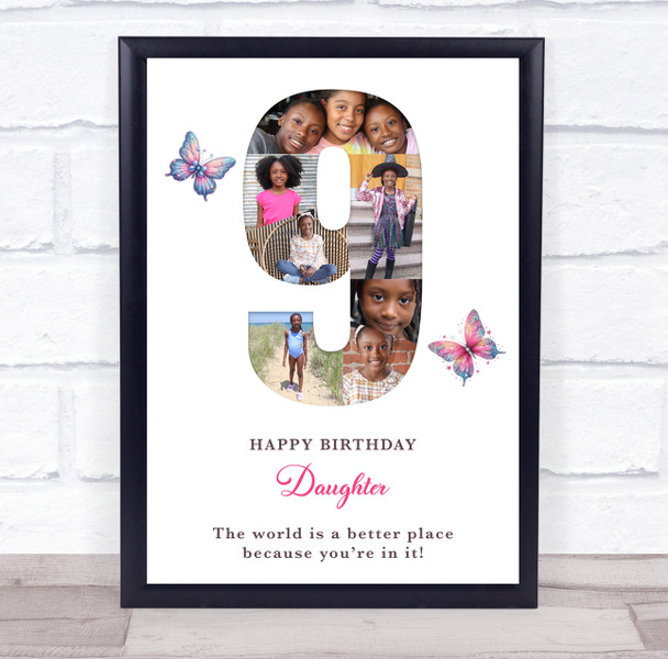 Photo Collage 7-Photo 9th Birthday Gift For Girls Kids Butterfly Print Or Canvas