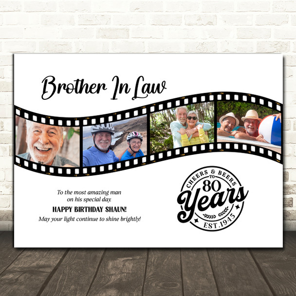 Photo Collage 80th Birthday Gift For Brother-In-Law 4-Photo Film Print Or Canvas
