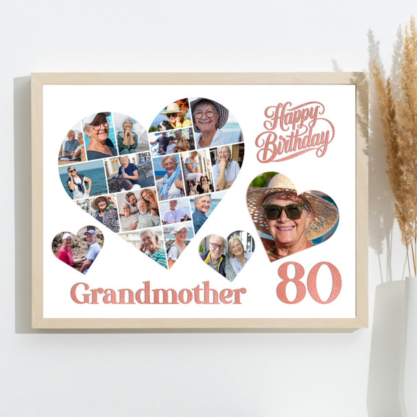 Photo Collage 80th Birthday Gift For Grandmother 20-Photo Hearts Print Or Canvas