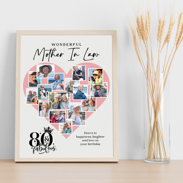 Photo Collage 80th Birthday Gift For Mother-In-Law 16-Photo Pink Print Or Canvas